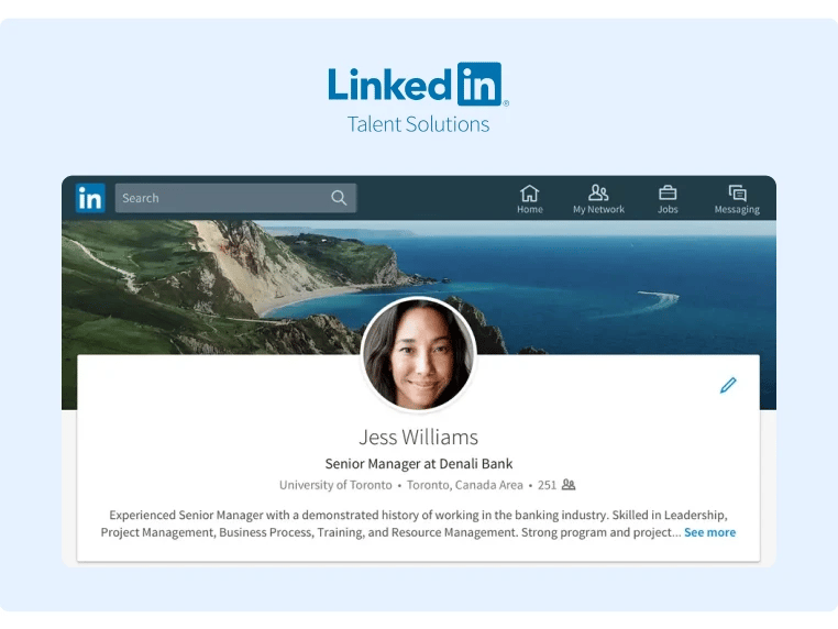 An example of a greatly optimized LinkedIn profile as seen from the Recruiter program