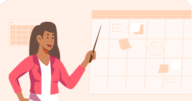 Illustration of a woman pointing to a calendar