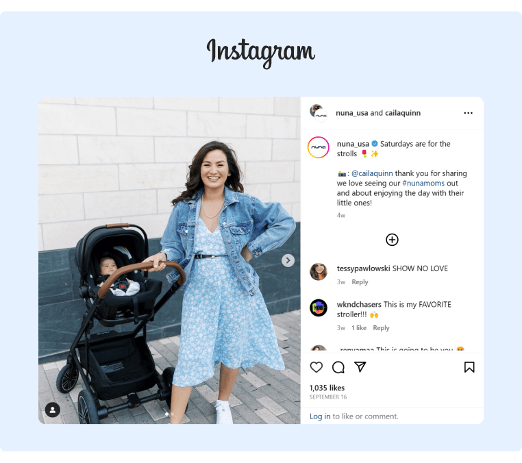 Instagram photo collaboration from Nuna Strollers and an influencer