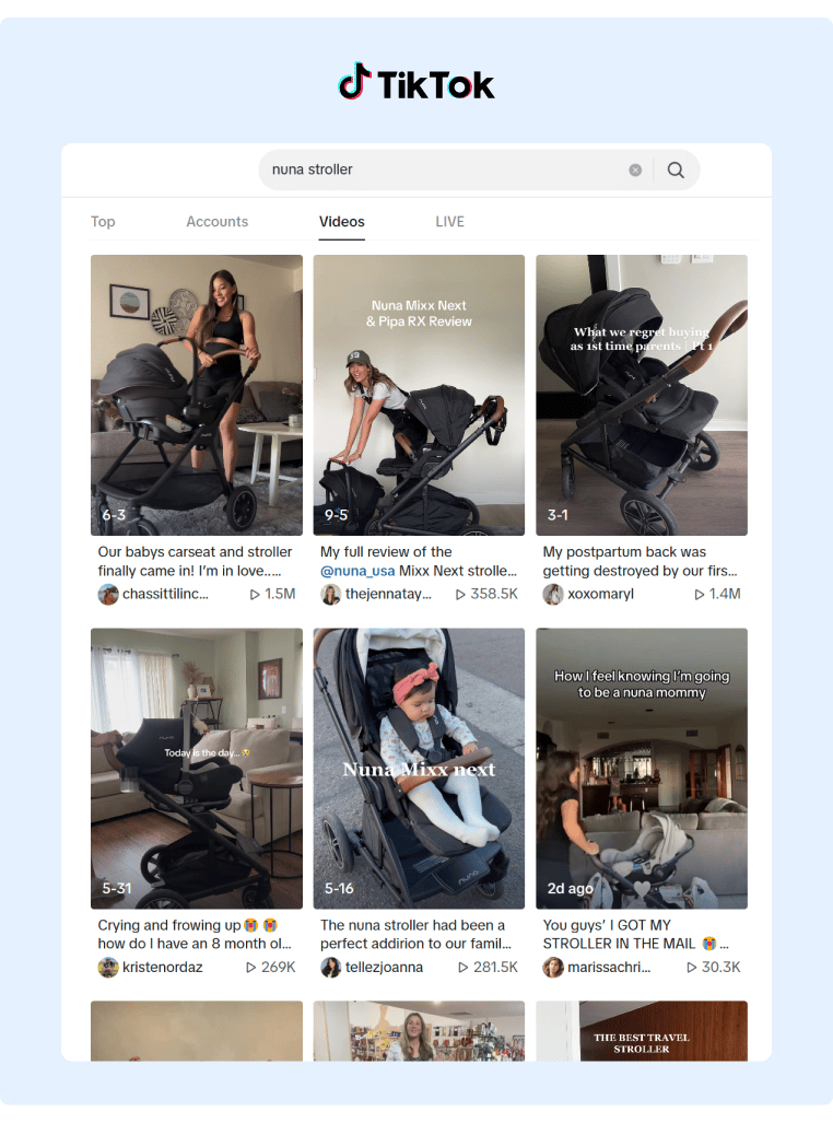 Nuna Stroller Top video results from TikTok influencers who gather millions of views