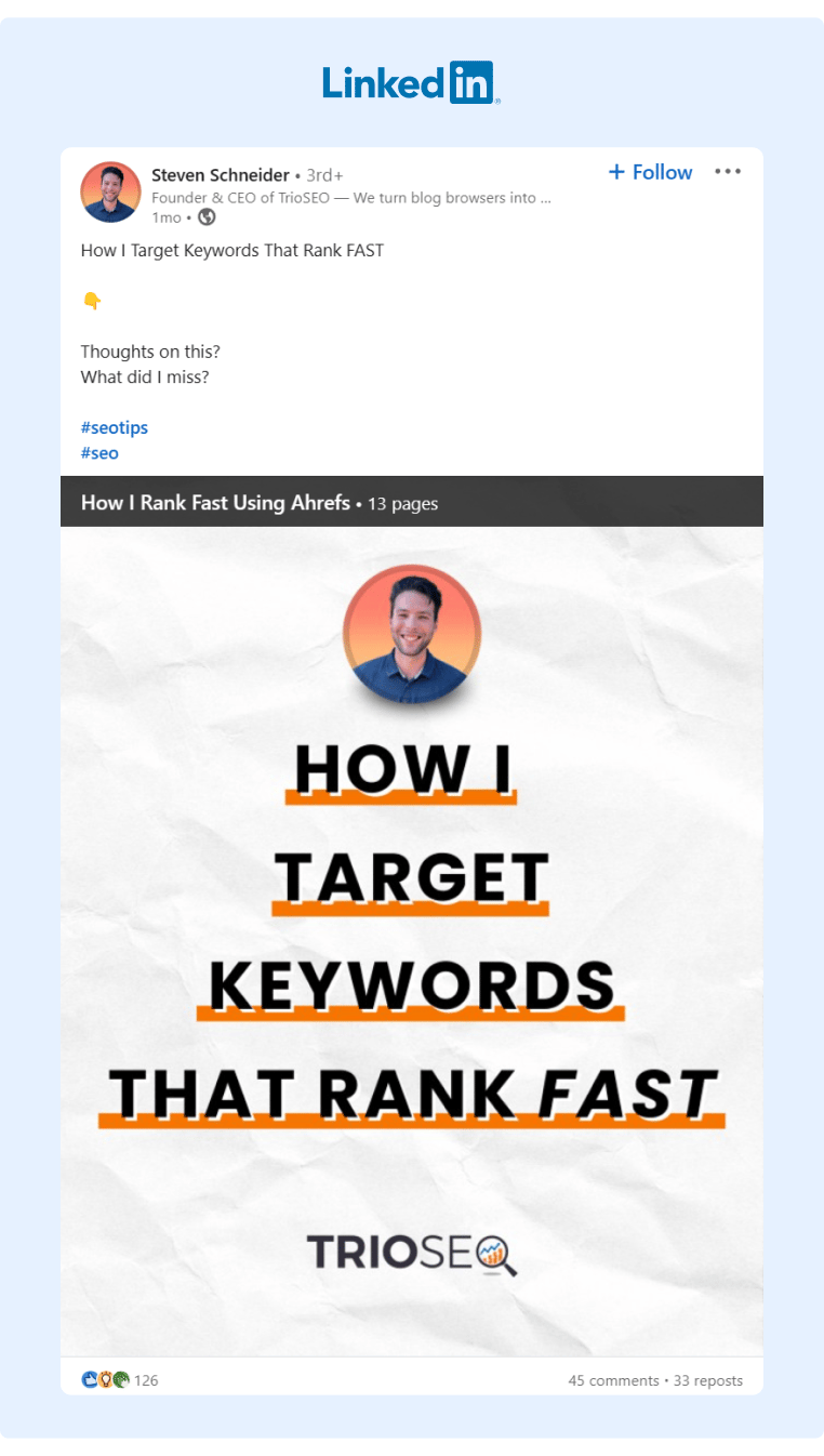 The founder of TrioSEO posted a guide to target high-ranking keywords using Ahrefs