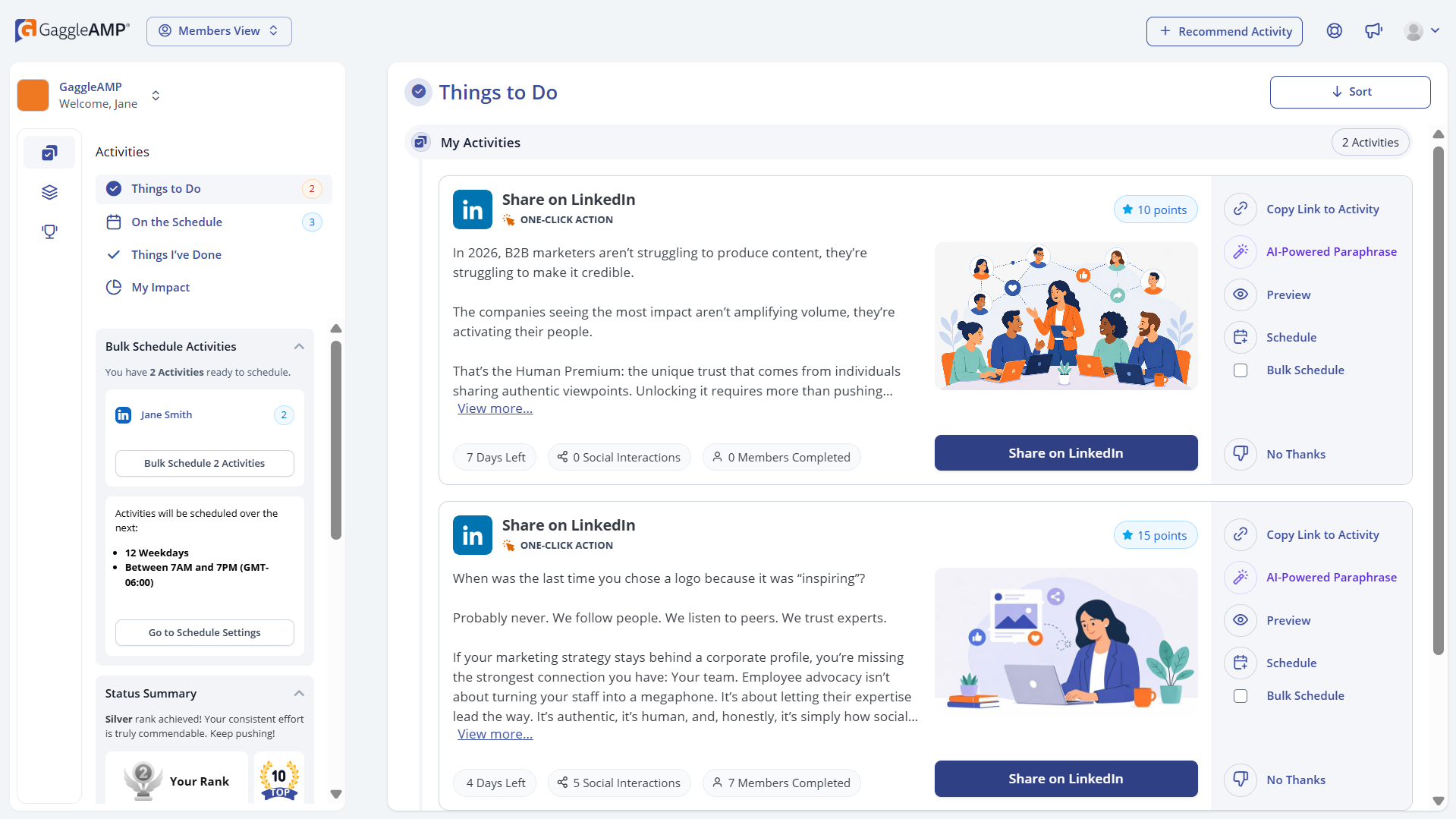 GaggleAMP member dashboard