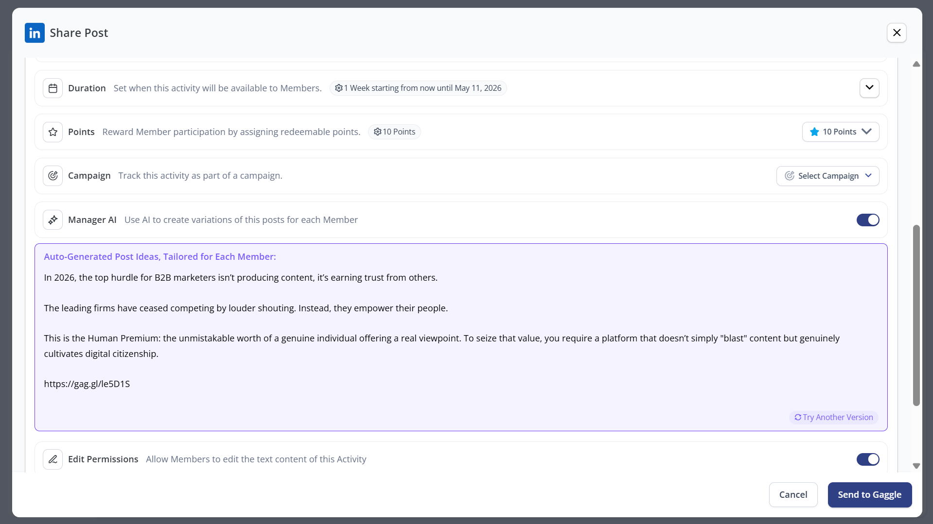 GaggleAMP activity creation with AI